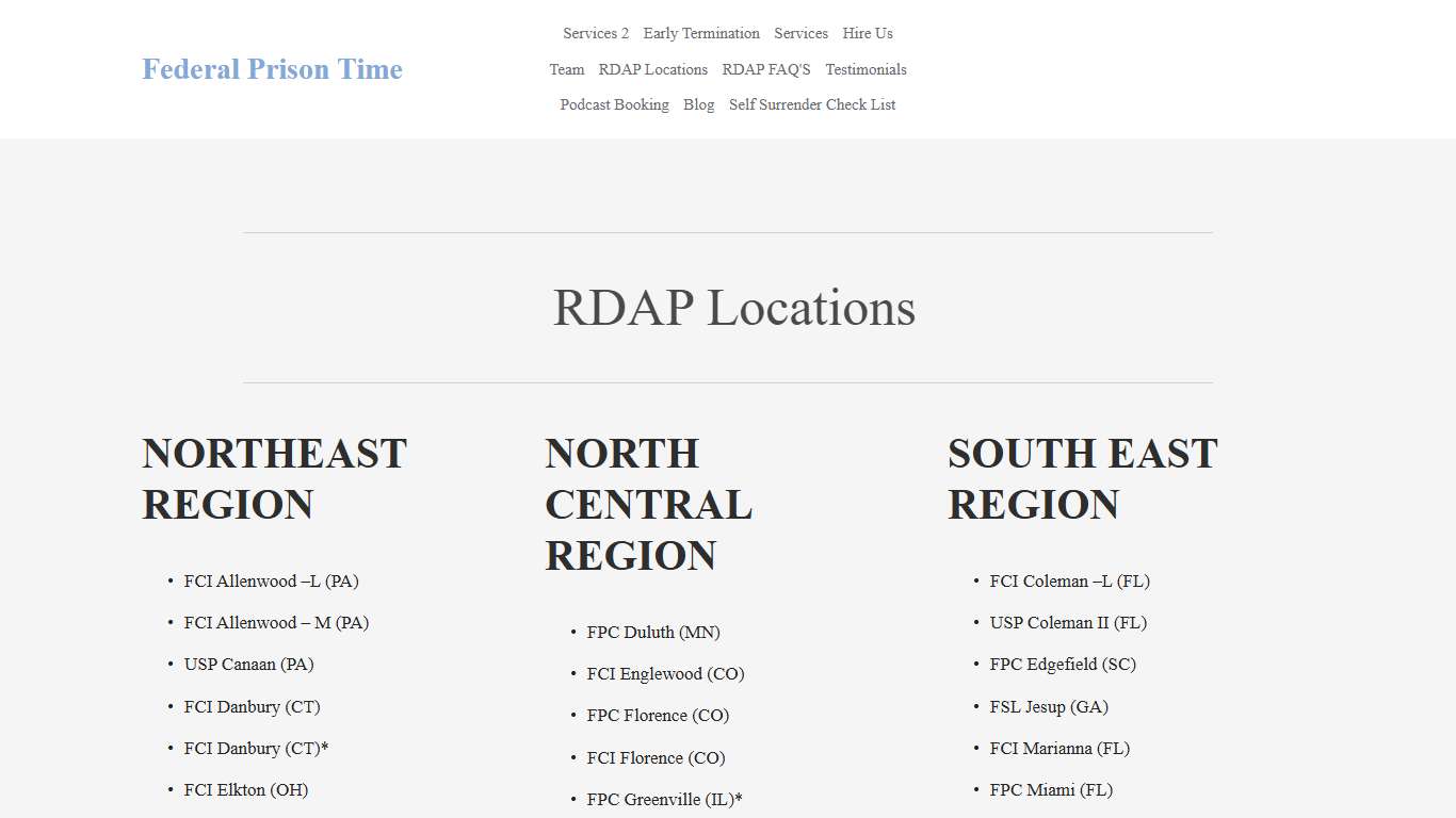 RDAP Locations — Federal Prison Time